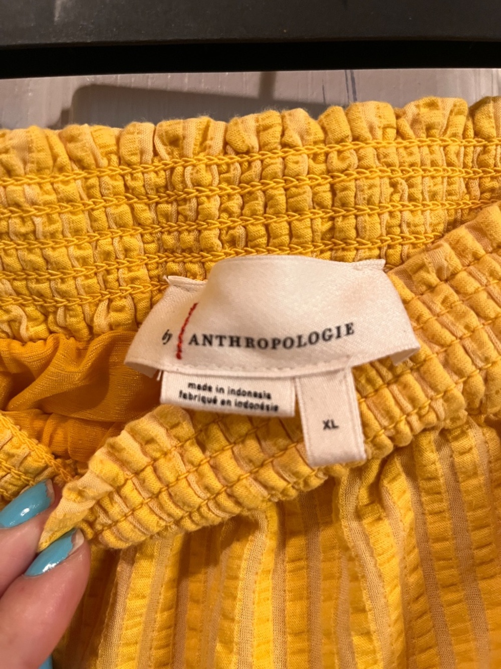 Anthropologie XL Yellow Seersucker Cotton Tube / Strapless Blousson Top - Picture 2 of 7
